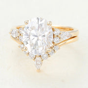 Oval Cut Moissanite Engagement Ring with Matching Band